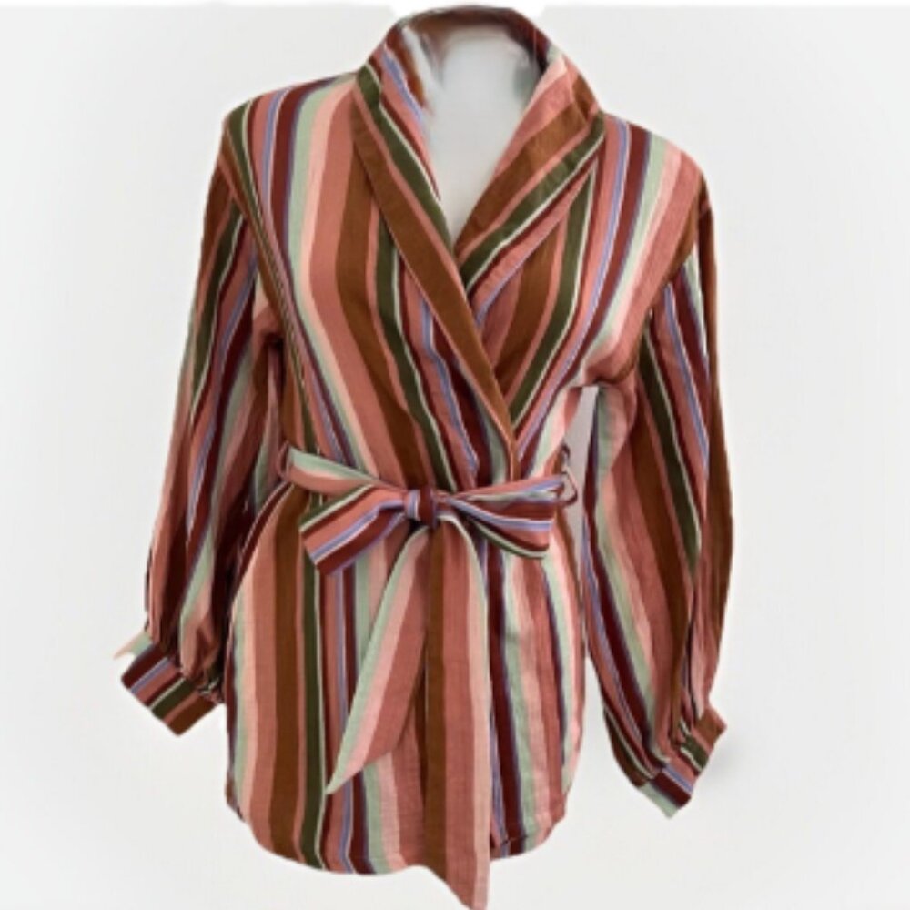 Nordstrom Striped Multicolor Wrap Jacket 1X Cotton Gauze Belted - Picture 2 of 16